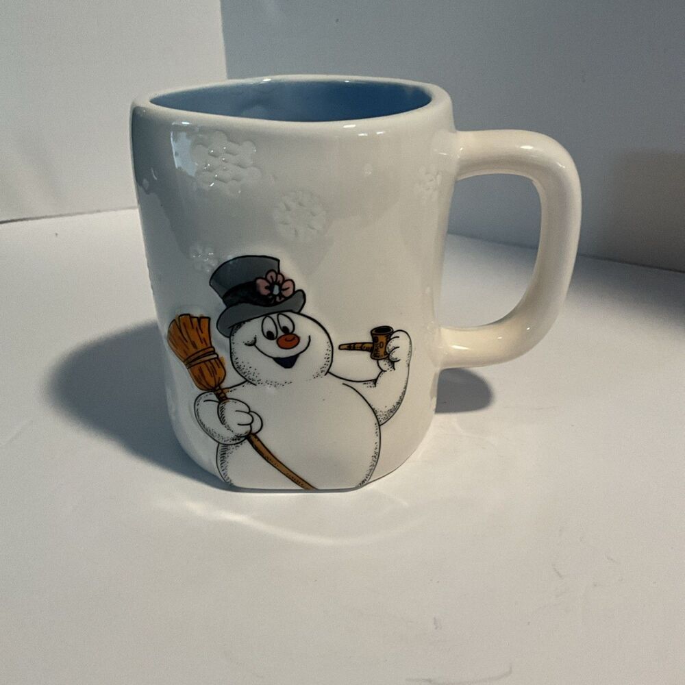 Rae Dunn FROSTY THE SNOWMAN Double Sided Mug With Snow And Blue Interior